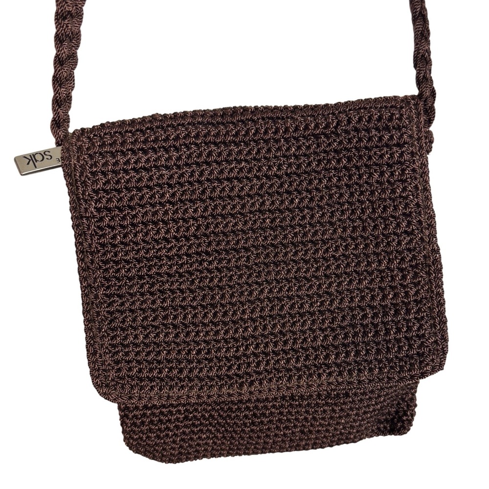 Vintage The Sak Brown Crochet‎ Woven Mini Crossbody Flap Purse Y2K